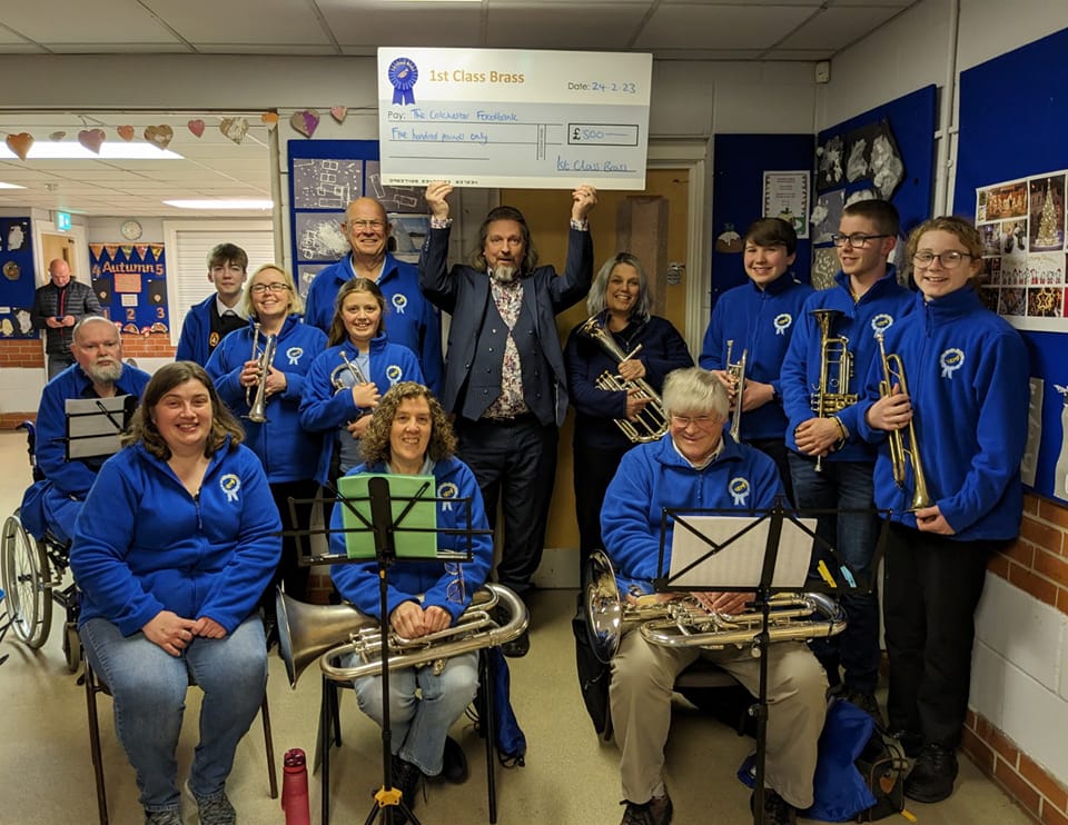 1st class donation to The Colchester Food bank 1st Class Brass